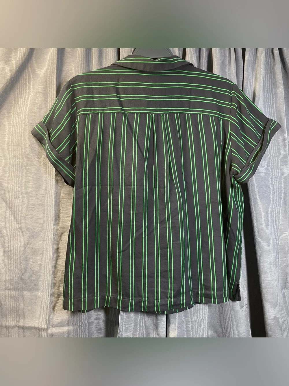 Banana Republic Navy & Green Stripe Cuban Camp Shirt Size M